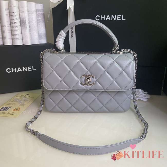 Kitlife Chanel Flap Bag With Top Handle Lambskin Grey with Silver Hardware - 27 × 17 × 12 cm - 1