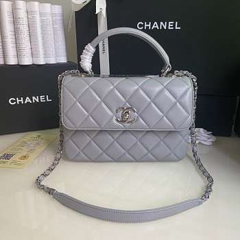 Kitlife Chanel Flap Bag With Top Handle Lambskin Grey with Silver Hardware - 27 × 17 × 12 cm