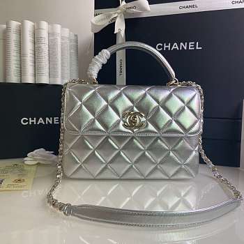 Kitlife Chanel Flap Bag With Top Handle Lambskin Silver with Gold Hardware - 27 × 17 × 12 cm