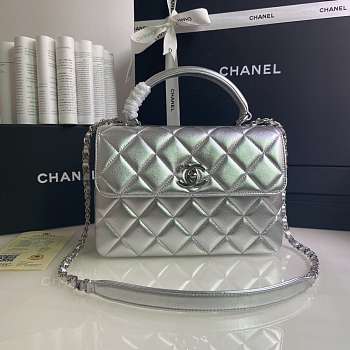 Kitlife Chanel Flap Bag With Top Handle Lambskin Silver with Silver Hardware - 27 × 17 × 12 cm