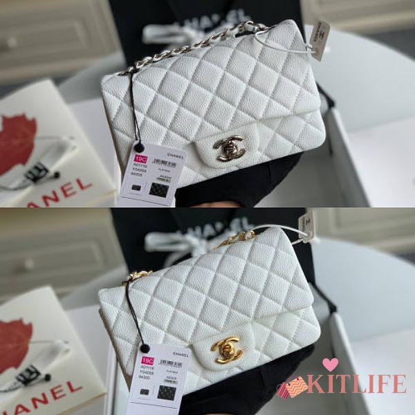 Kitlife Chanel Classic Flap Bag Caviar White In Silver/Gold Hardware - 20cm - 1