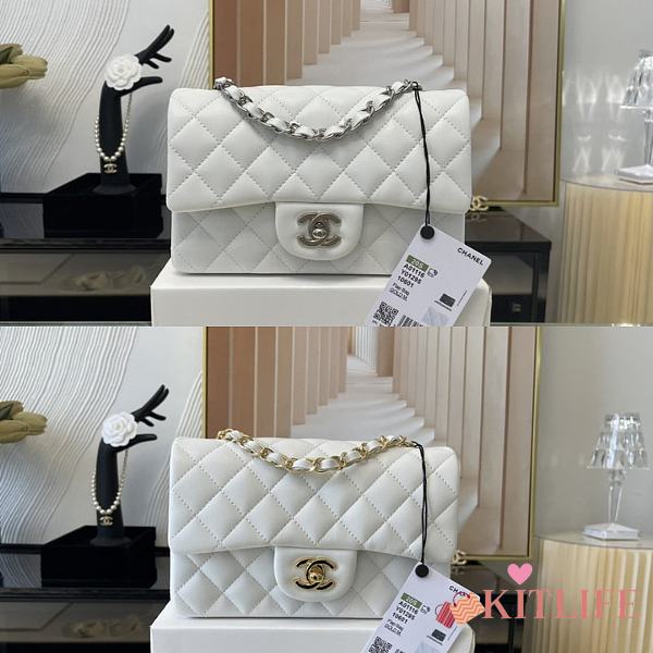 Kitlife Chanel Classic Flap Bag Lambskin White In Silver/Gold Hardware - 20cm - 1