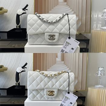 Kitlife Chanel Classic Flap Bag Lambskin White In Silver/Gold Hardware - 20cm