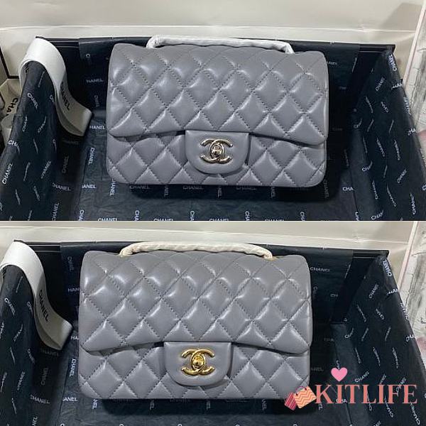 Kitlife Chanel Classic Flap Bag Lambskin Grey In Silver/Gold Hardware - 20cm - 1