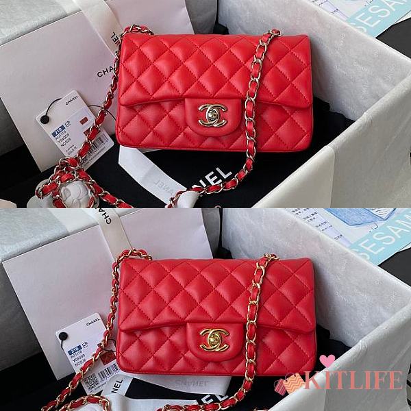 Kitlife Chanel Classic Flap Bag Lambskin Red In Silver/Gold Hardware - 20cm - 1