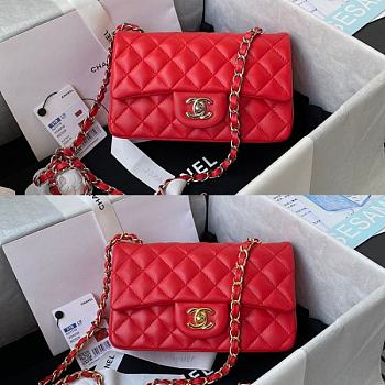 Kitlife Chanel Classic Flap Bag Lambskin Red In Silver/Gold Hardware - 20cm