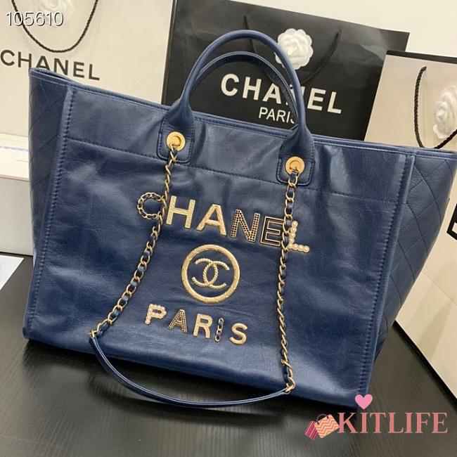 Kitlife Chanel Shopping Calfskin Blue Bag - 66941#- 40X31X21CM - 1