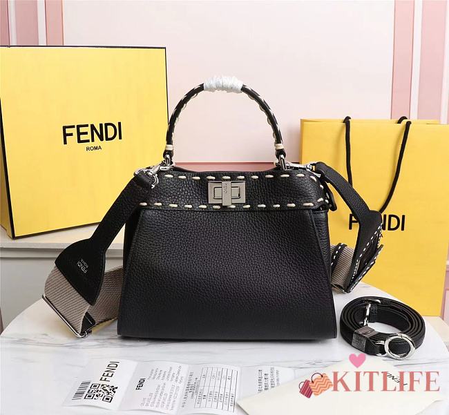 Kitlife Fendi Peekaboo Mini Black Full Grain Leather Bag - 8BN244 - 23x11x18cm - 1