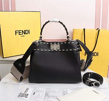 Kitlife Fendi Peekaboo Mini Black Full Grain Leather Bag - 8BN244 - 23x11x18cm