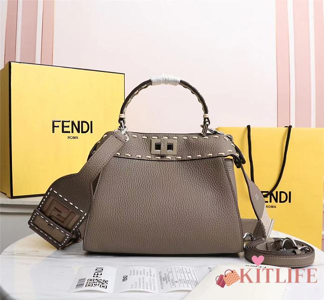 Kitlife Fendi Peekaboo Mini Gray Full Grain Leather Bag - 8BN244 - 23x11x18cm - 1