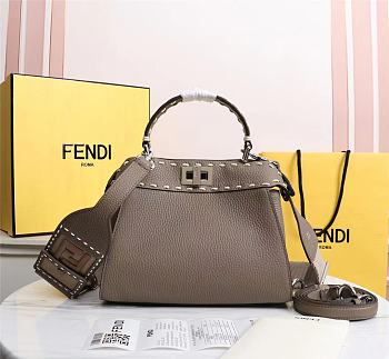 Kitlife Fendi Peekaboo Mini Gray Full Grain Leather Bag - 8BN244 - 23x11x18cm