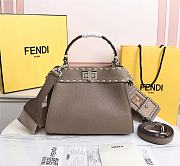 Kitlife Fendi Peekaboo Mini Gray Full Grain Leather Bag - 8BN244 - 23x11x18cm - 2