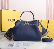 Kitlife Fendi Peekaboo Mini Blue Full Grain Leather Bag - 8BN244 - 23x11x18cm - 2