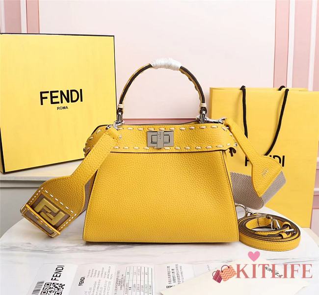 Kitlife Fendi Peekaboo Mini Yellow Full Grain Leather Bag - 8BN244 - 23x11x18cm - 1