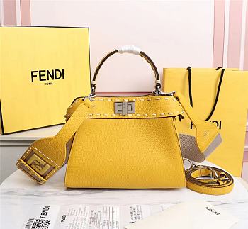 Kitlife Fendi Peekaboo Mini Yellow Full Grain Leather Bag - 8BN244 - 23x11x18cm