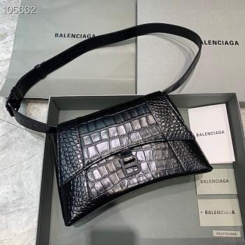 Kitlife Balenciaga Downtown Shoulder Crocodile Bag Black Matte Hardware - 29X10X18cm