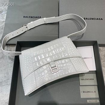 Kitlife Balenciaga Downtown Shoulder Crocodile Bag White Silver Hardware - 29X10X18cm