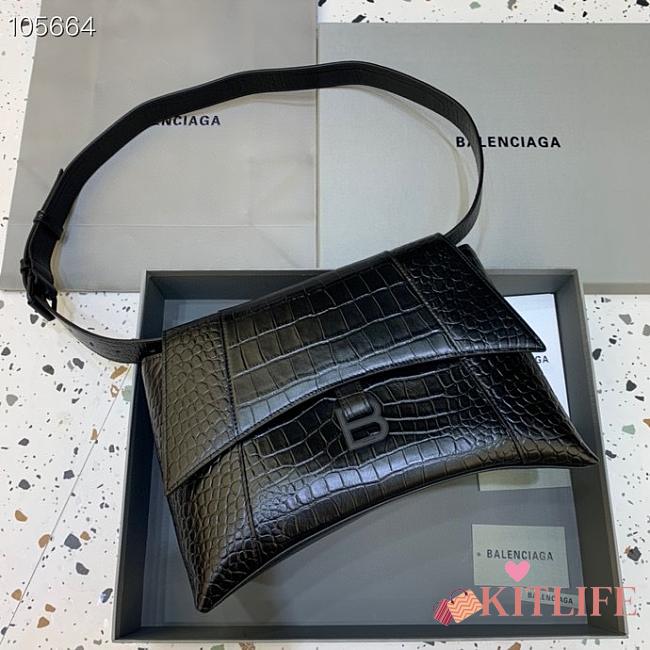 Kitlife Balenciaga Downtown Shoulder Crocodile Black Bag Matte Hardware - 32x16x21cm - 1