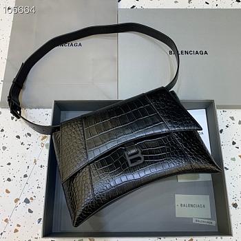 Kitlife Balenciaga Downtown Shoulder Crocodile Black Bag Matte Hardware - 32x16x21cm