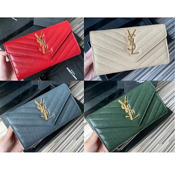 Kitlife YSL Saint Laurent Chevron Cavair Leather Red Wallet - 19x11cm