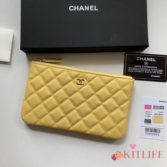 Kitlife Chanel Classic Pouch In Caviar Leather Yellow - 20x12.2x1cm - 1