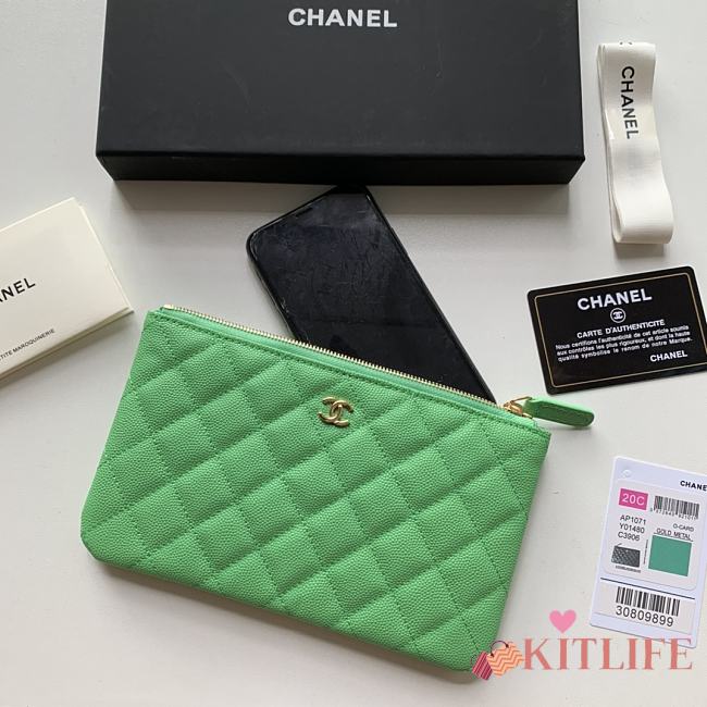 Kitlife Chanel Classic Pouch In Caviar Leather Green - 20x12.2x1cm - 1