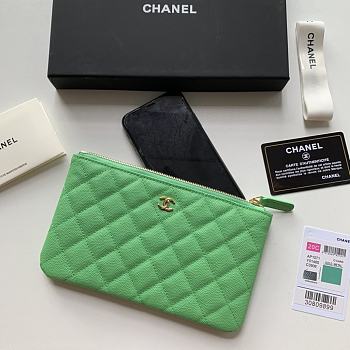 Kitlife Chanel Classic Pouch In Caviar Leather Green - 20x12.2x1cm