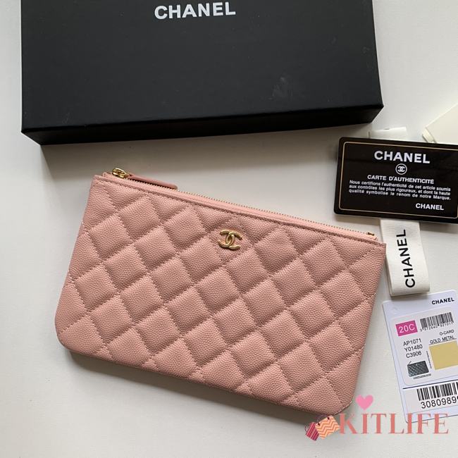 Kitlife Chanel Classic Pouch In Caviar Leather Pink - 20x12.2x1cm - 1
