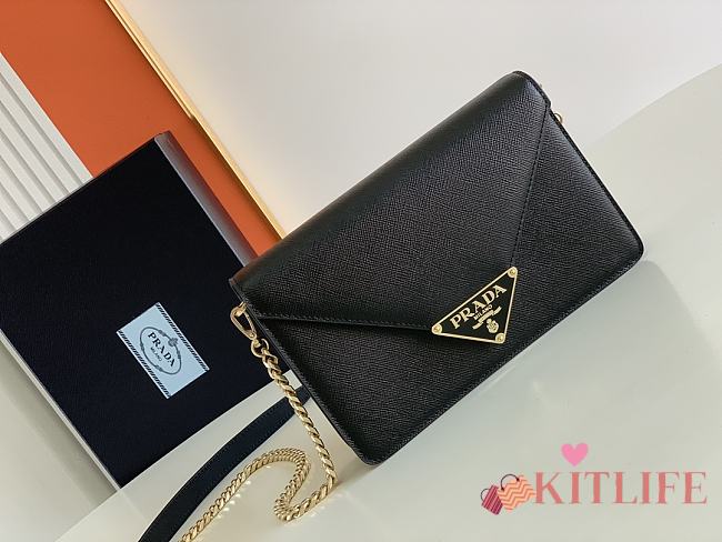 Kitlife Prada triangle logo-plaque crossbody bag black - 21.5x14x4cm - 1