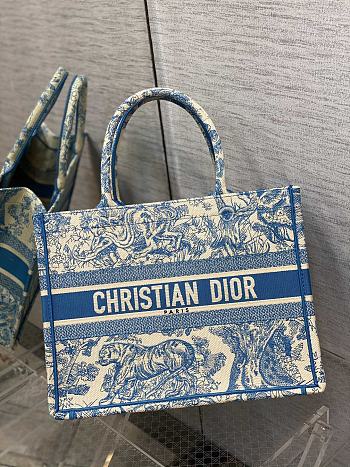 Kitlife Small Dior Book Tote Cornflower Blue Toile de Jouy Embroidery - 36*18*28cm