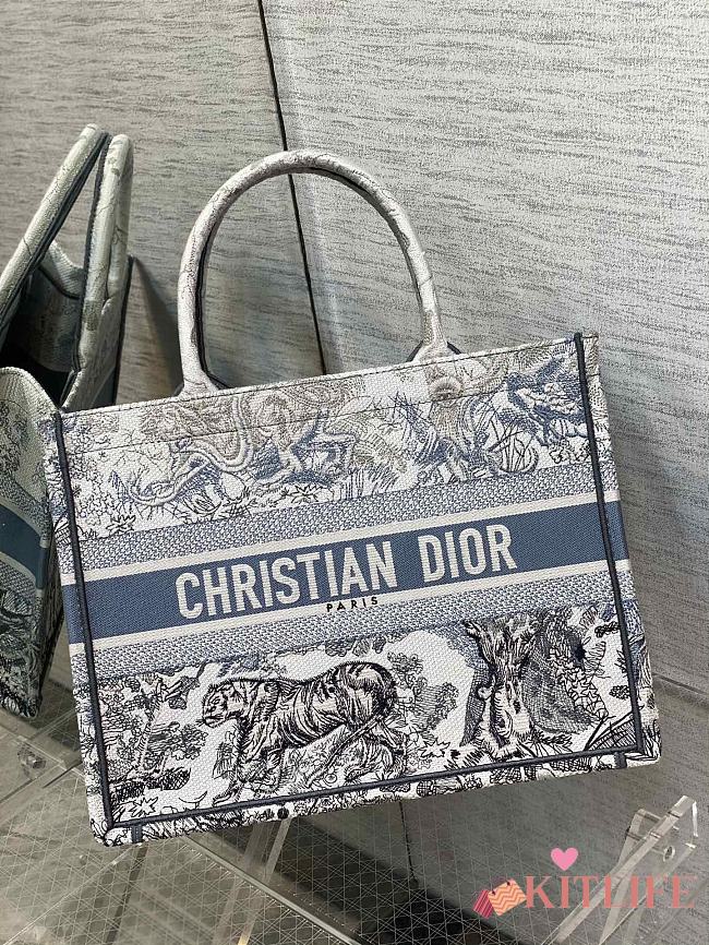 Kitlife Small Dior Book Tote Blue Gradient Toile de Jouy Embroidery - 36*18*28cm - 1