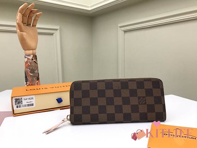 Kitlife Louis Vuitton Zippy Wallet Damier Ebene Canvas Pink Interior - 19x9cm - 1