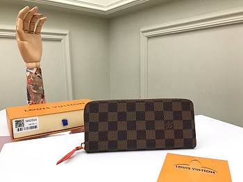 Kitlife Louis Vuitton Zippy Wallet Damier Ebene Canvas Red Interior - 19x9cm