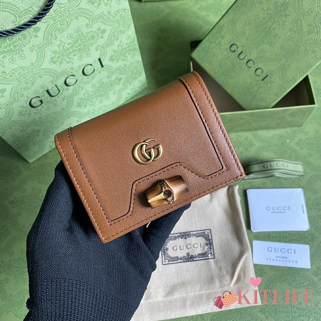 Kitlife Gucci Diana card case wallet brown leather - 658244 - 11*9*3cm - 1