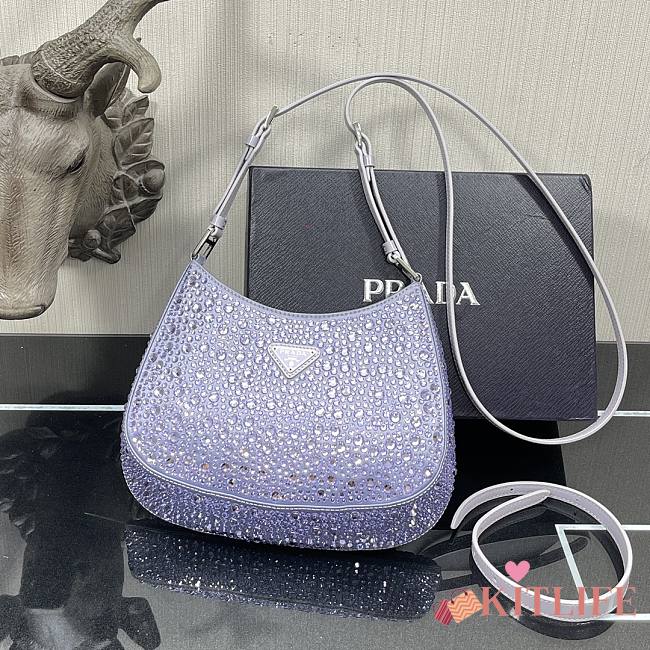 Kitlife Prada Cleo rhinestone shoulder Purple bag - 22x18.5x4.5cm - 1