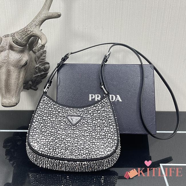 Kitlife Prada Cleo rhinestone shoulder black bag - 22x18.5x4.5cm - 1