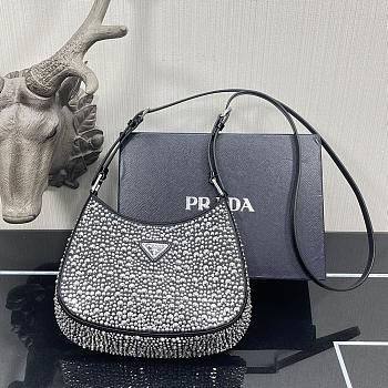 Kitlife Prada Cleo rhinestone shoulder black bag - 22x18.5x4.5cm