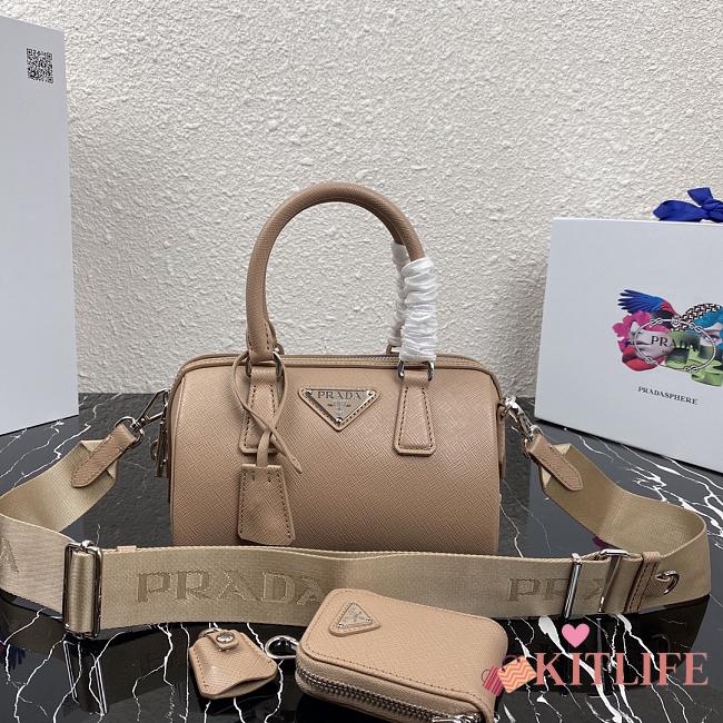 Kitlife Prada Saffiano leather top-handle bag beige - 20X11X11.5CM - 1