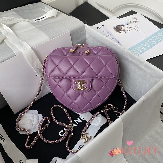 Kitlife Chanel Heart Chain Handbag Purple - 20×17×6.5cm - 1