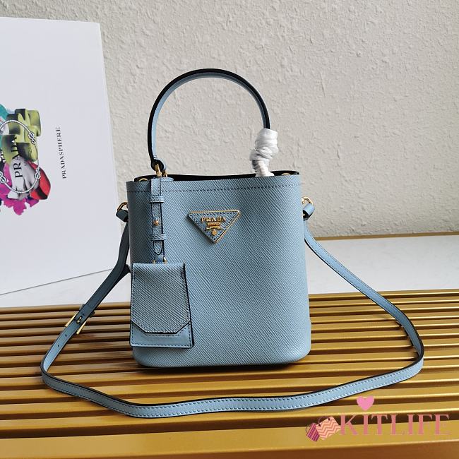 Kitlife Prada Small Saffiano Leather Prada Panier Bag Cloud Blue - 1BA217 - 17x18X10.5 - 1