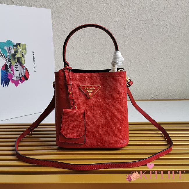 Kitlife Prada Small Saffiano Leather Prada Panier Bag Red - 1BA217 - 17x18X10.5 - 1
