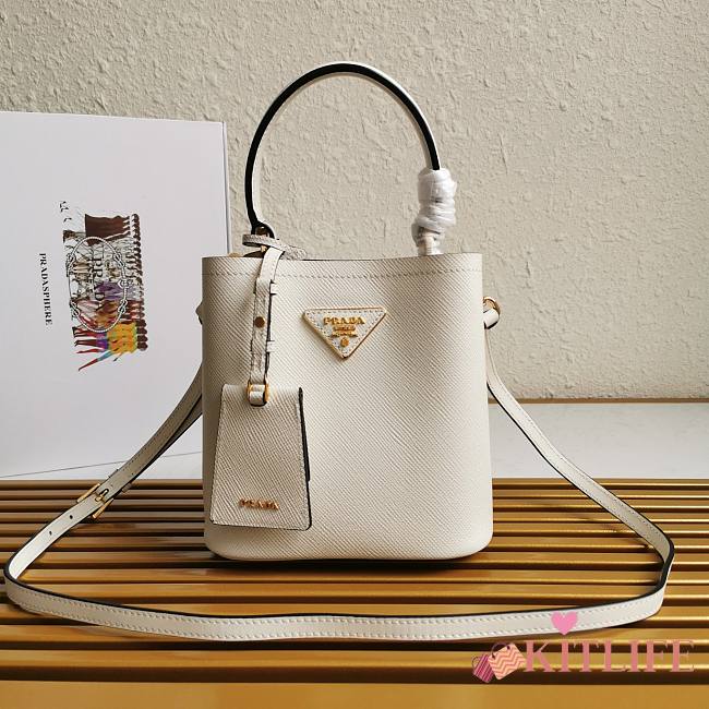 Kitlife Prada Small Saffiano Leather Prada Panier Bag White - 1BA217 - 17x18X10.5 - 1