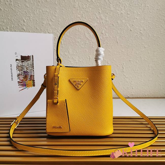 Kitlife Prada Small Saffiano Leather Prada Panier Bag Yellow - 1BA217 - 17x18X10.5 - 1