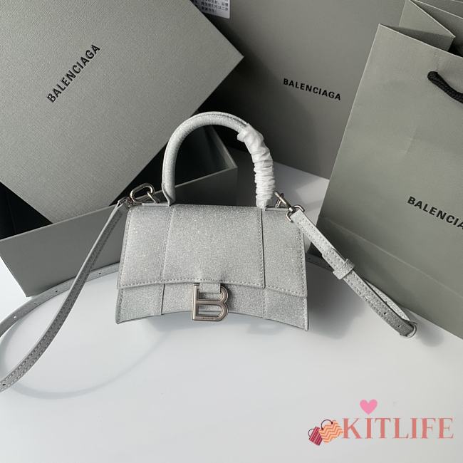 KITLIFE BALENCIAGA HOURGLASS SMALL HANDBAG IN SILVER - 19x8x21cm - 1