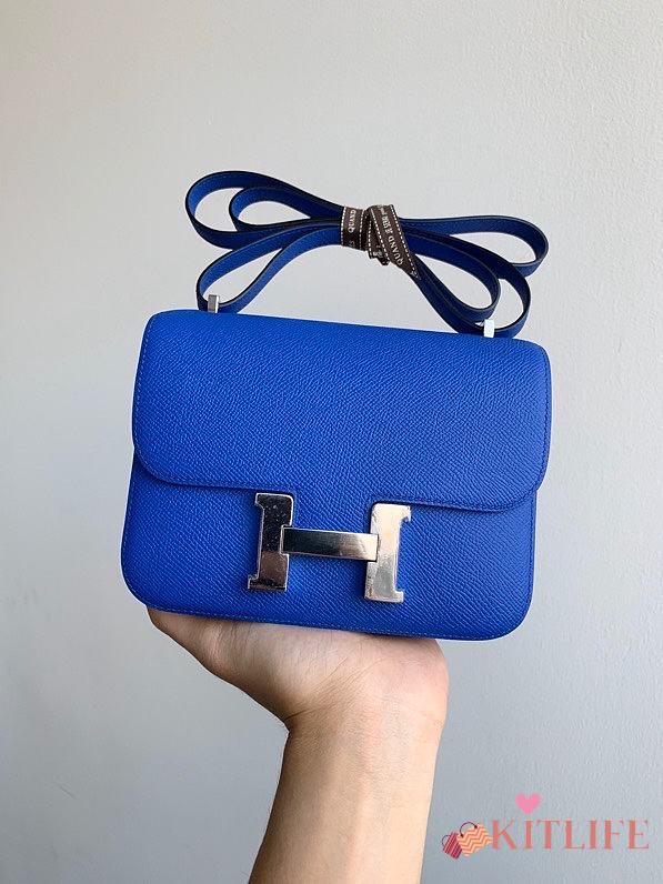 Hermes Epsom Constance In Blue And Silver Hardware Semi-Handmade Wax Thread Sewing – 19cm - 1