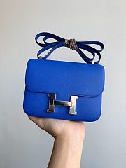 Hermes Epsom Constance In Blue And Silver Hardware Semi-Handmade Wax Thread Sewing – 19cm - 1