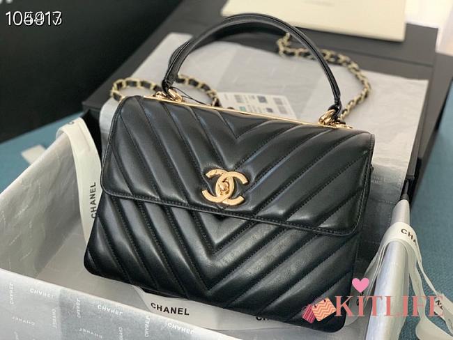 Kitlife Chanel Flap Bag with top handle Grid Lines gold hardware - 25cm - 1