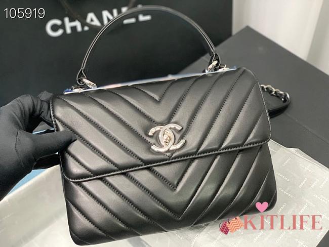 Kitlife Chanel Flap Bag with top handle Grid Lines silver hardware - 25cm - 1