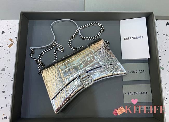 Kitlife Balenciaga Hourglass WOC Crocodile Silver - 23x5x14cm - 1