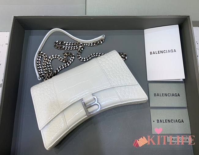 Kitlife Balenciaga Hourglass WOC Crocodile White Silver Hardware - 23x5x14cm - 1